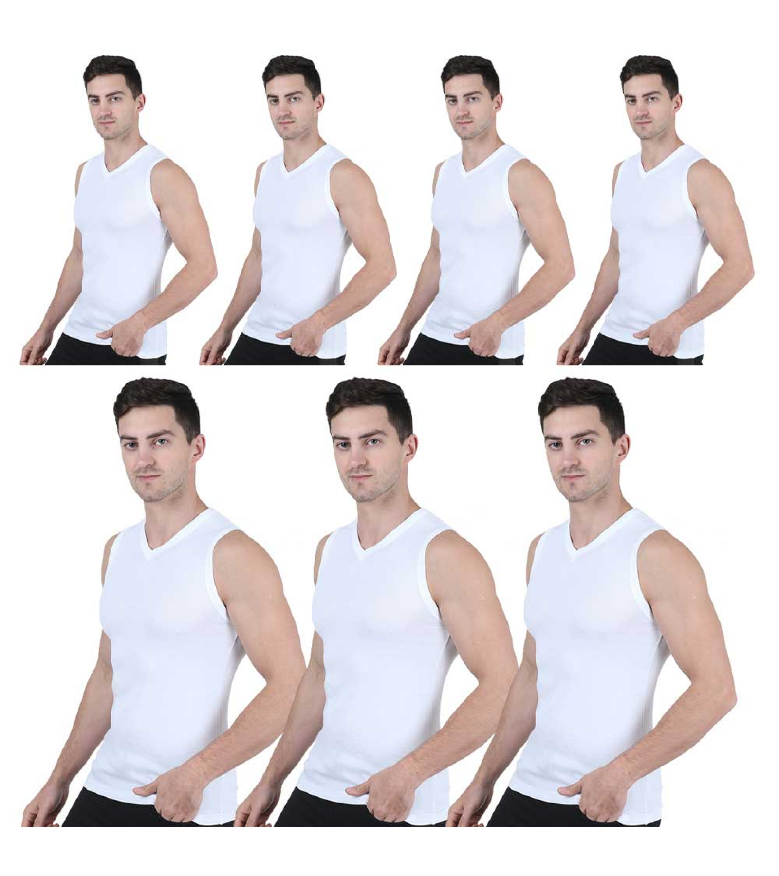 Men's Sleeveless Vest Combo Pack of 7 - Integra White | V Neck Design
